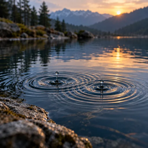 Two circles of ripples meeting on a rain-darkened pond